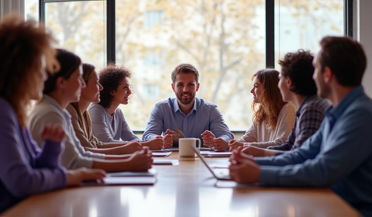 Equipo de recursos humanos colaborando en una mesa redonda